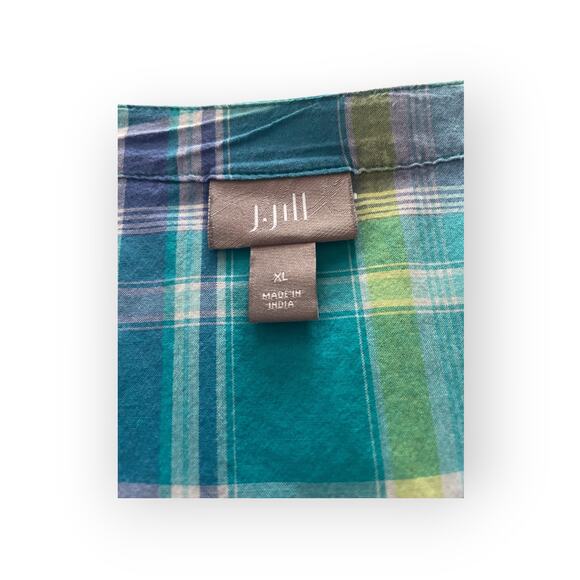 J. Jill Button Front Pintuck Blouse Blue Plaid Size XL EUC - Picture 2 of 2